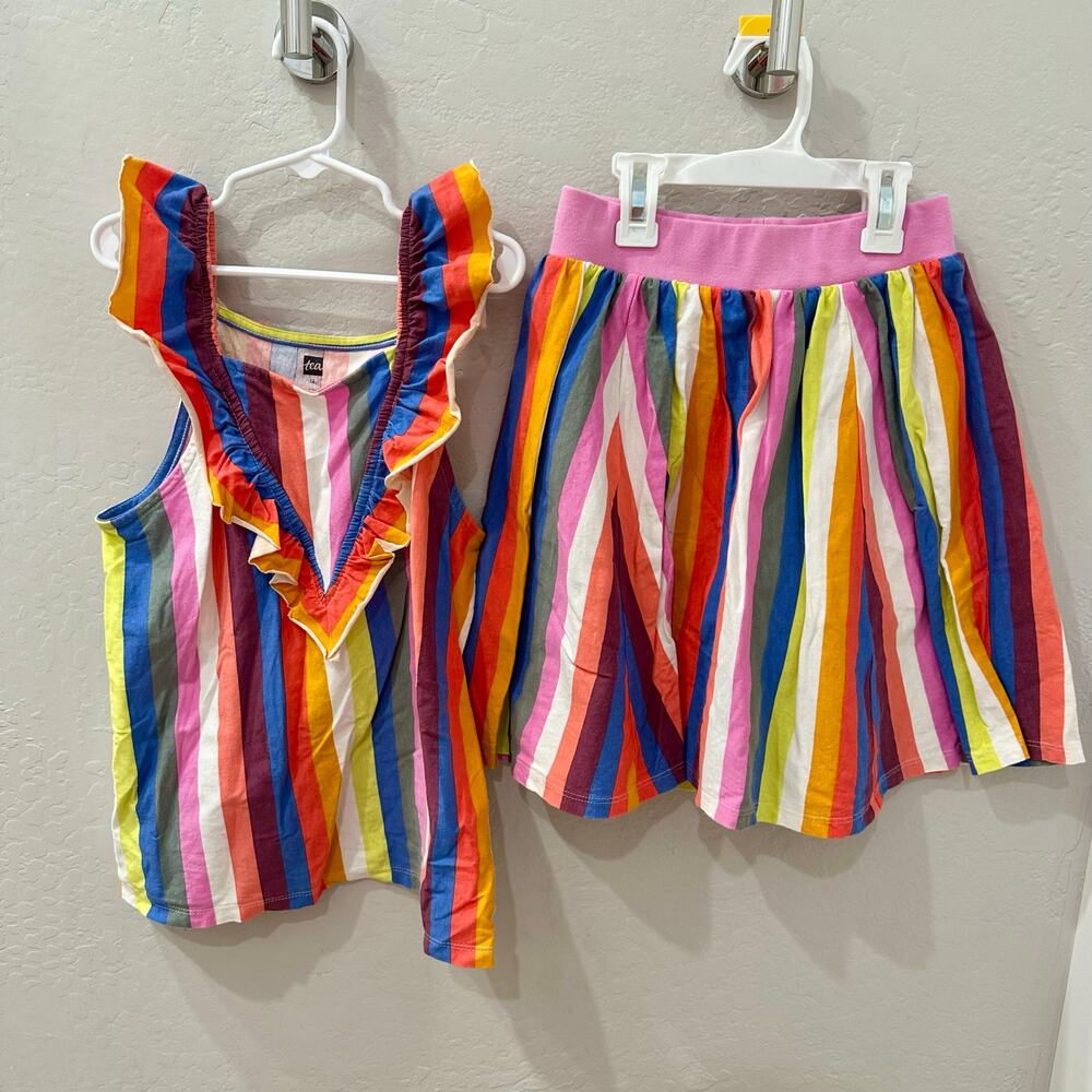 Tea Collection Rainbow Stripe Ruffle Tank & Skort Matching Outfit